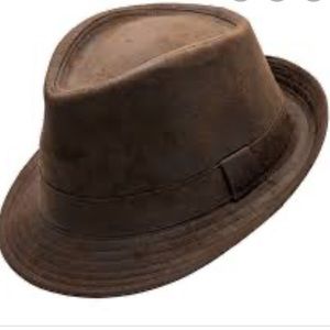 NEVER WORN Faux Distressed Leather Fedora